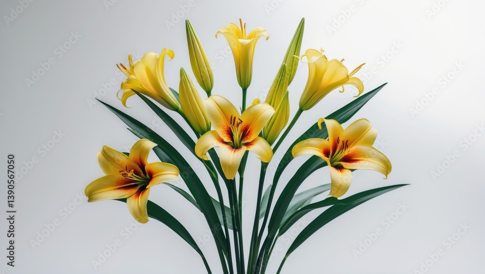 Two yellow lilies. Isolated against a white backdrop. Two yellow lilies. Isolated against a white backdrop.