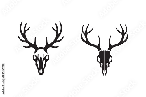 Symbol of simple deer skull silhouette in a simple, minimalist vector on a white background