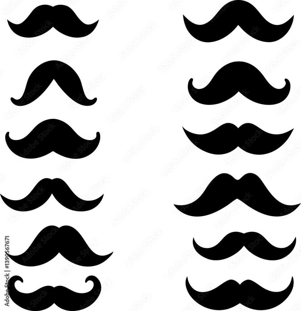 Mustache set vector and Silhouette set of mustache art collection Mustache set vector and Silhouette set of mustache art collection