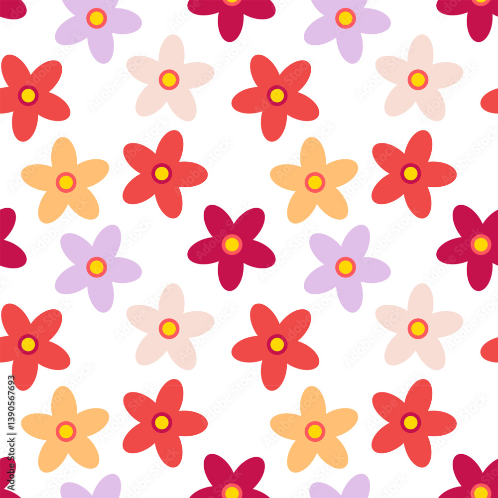 Obraz premium Seamless pattern of multi colored flowers on a white background. Flat vector design for cover, fabric, wrapping paper.