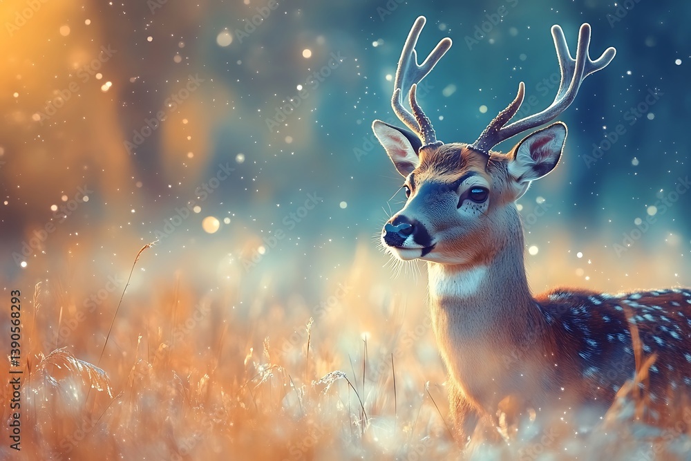 Fototapeta premium Closeup of a sika deer on a meadow in the wild