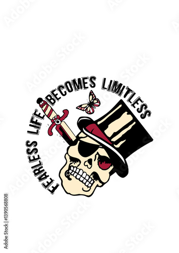 tete de mort crane tattoo fearless life citation dague couteau poignard papillon 