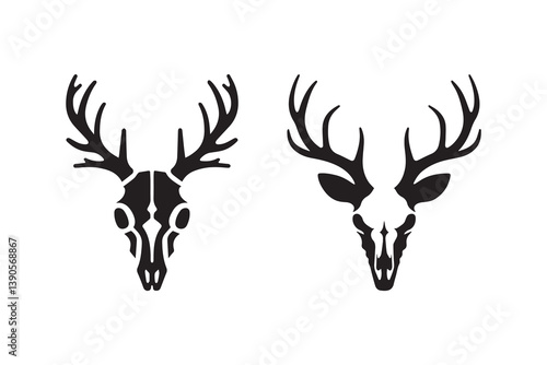 Symbol of simple deer skull silhouette in a simple, minimalist vector on a white background