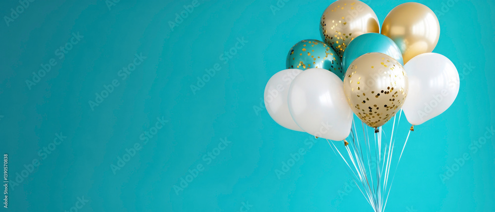 custom made wallpaper toronto digitalBeautiful happy birthday celebration turquoise color background with golden turquoise white balloons, party, new, year's eve, sylvester, christmas, xmas, greeting card