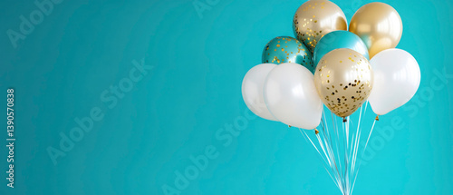 Wallpaper Mural Beautiful happy birthday celebration turquoise color background with golden turquoise white balloons, party, new, year's eve, sylvester, christmas, xmas, greeting card Torontodigital.ca