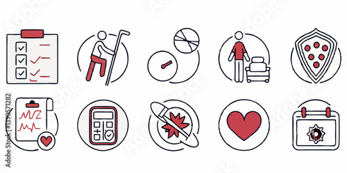 Health and Medical Icons Set Vector Line Art Design