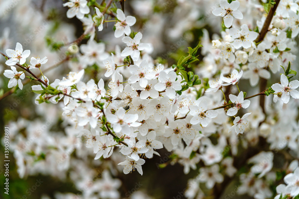 Obraz premium kwitnące drzewa owocowe wiśni wiosną w Polsce