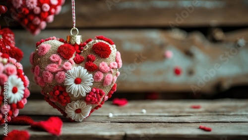 Valentine's Day inspired textured decoration featuring a wooden backdrop.