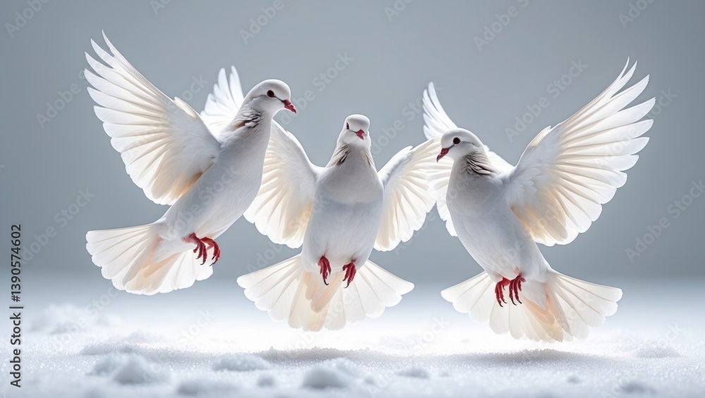 Obraz premium three free-flying white doves isolated on a white