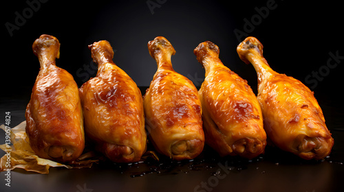 Juicy Roasted Chicken Drumsticks on Dark Background Food Photography for Menus and Culinary Projects