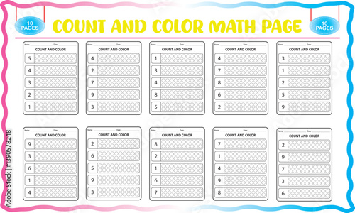 Counting and color math worksheets for preschool