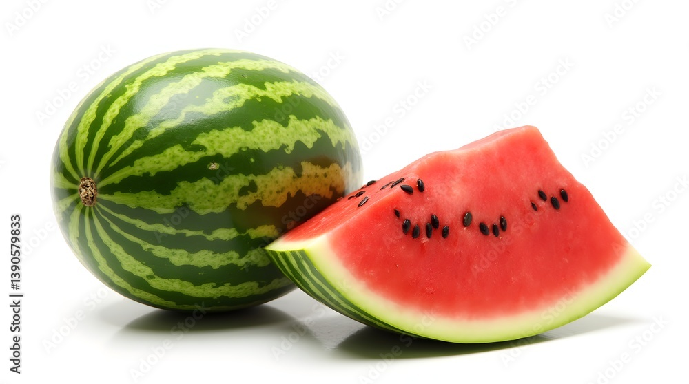 Whole Watermelon with Triangular Slice Showing Flesh Whole Watermelon with Triangular Slice Showing Flesh