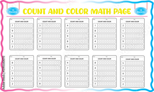 Counting and color math worksheets for preschool