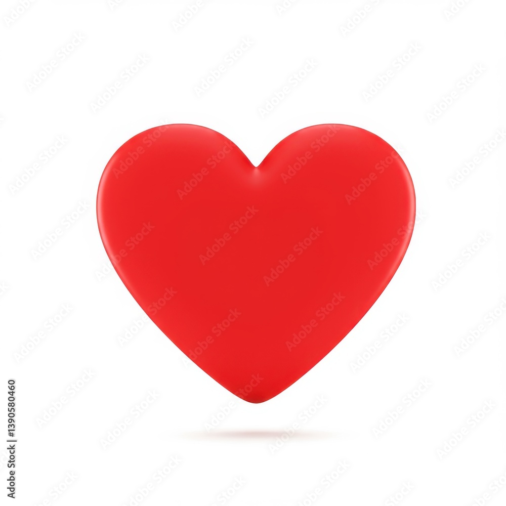 A vibrant red heart centered on a clean white background with a subtle shadow underneath it A vibrant red heart centered on a clean white background with a subtle shadow underneath it