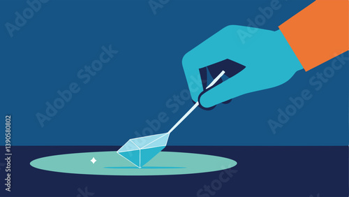 Lifting Evidence from a Surface A gloved hand using tweezers to lift a small shard of glass from the ground showcasing careful and precise techniques in evidence collection.