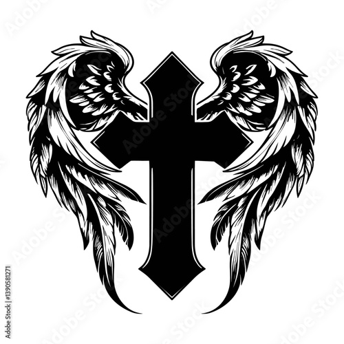 angel wings and cross vector illustration