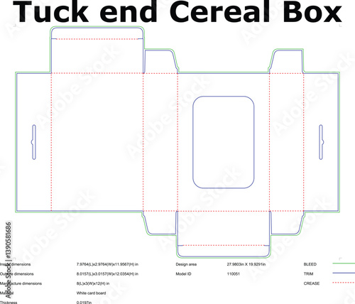 Tuck End Cereal Box Die Cut Template With Bleed Trim And Crease