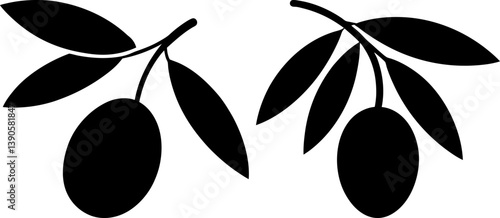 Black olives with leaves vector and Silhouette of olives art collection