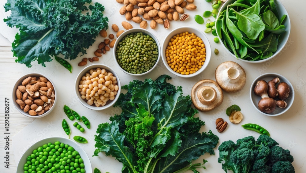 Diverse selection of vegan, plant-based protein foods Diverse selection of vegan, plant-based protein foods
