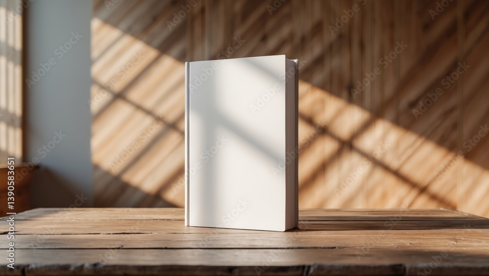 Fototapeta premium High-quality photo of a blank book cover on wood