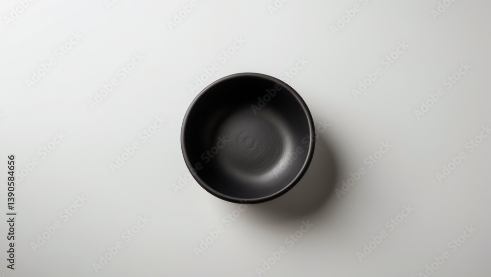 Black pottery cup set against a white surface. View from above Black pottery cup set against a white surface. View from above