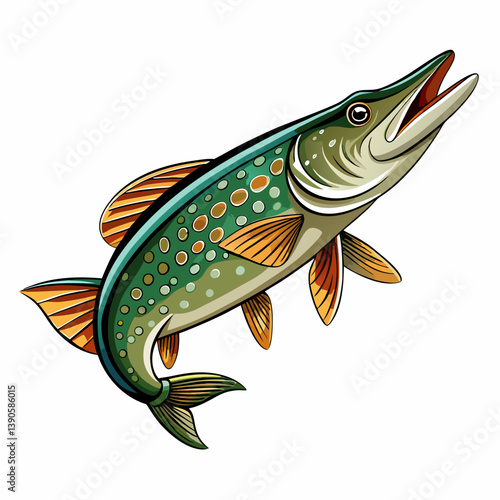 Illustration of a green and orange fish with spots and open mouth on a white background design vector art