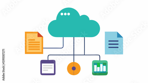 Cloud Storage for Records A cloud storage icon connected to various digital documents and spreadsheets portraying the organization of taxrelated files.