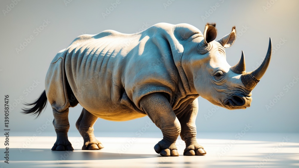 Fototapeta premium White rhinoceros, square-lipped rhinoceros standing alone against a white background.