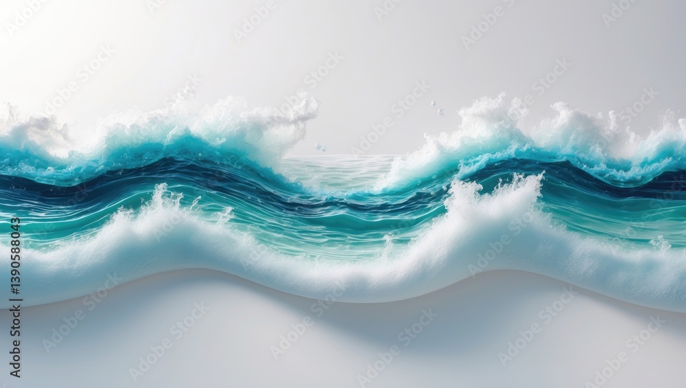 Wide web banner design featuring an abstract water surface divided by a waterline into underwater and sky sections, isolated on a white background with foam atop the surface. Wide web banner design featuring an abstract water surface divided by a waterline into underwater and sky sections, isolated on a white background with foam atop the surface.