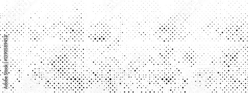 Black halftone pattern with abstract fading dots on white background, perfect for retro comic book effects, modern pop art designs, digital textures, and graphic overlays