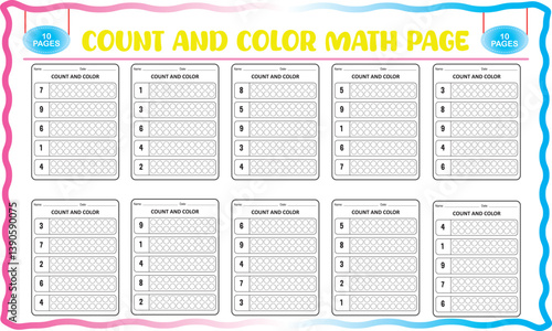 Counting and color math worksheets for preschool