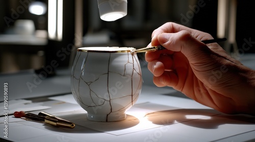 Repairing Cracked Ceramic Cup with Gold