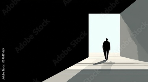 Silhouette of Man Walking Through Doorway