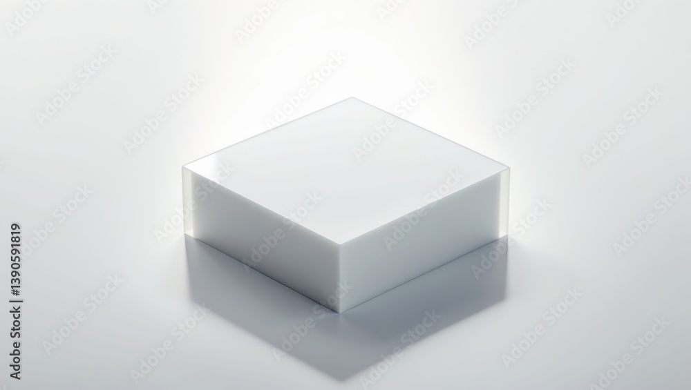 Fototapeta premium Isolated blank acrylic block on white background, viewed from above.
