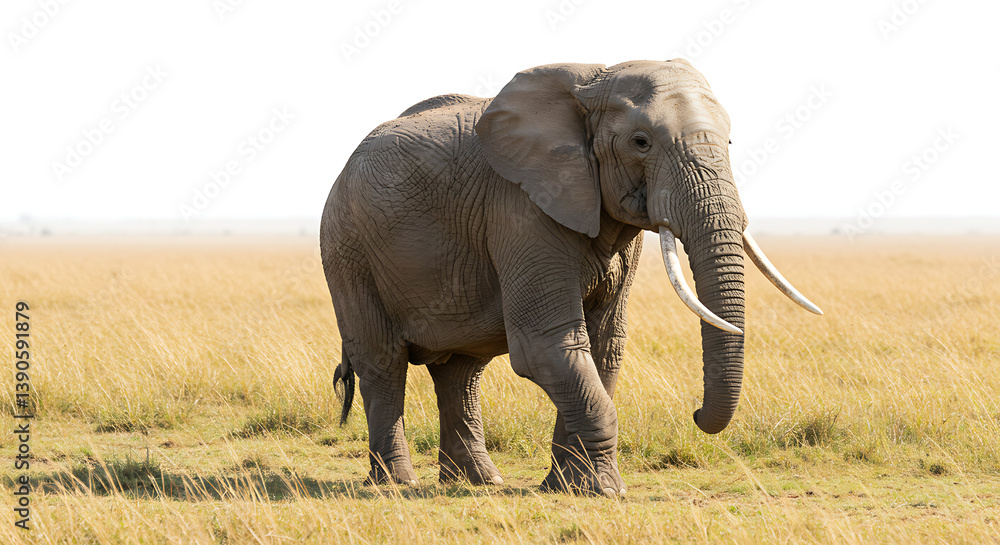 Obraz premium Majestic Elephant Strolling in the Savannah: A Portrait of African Wildlife