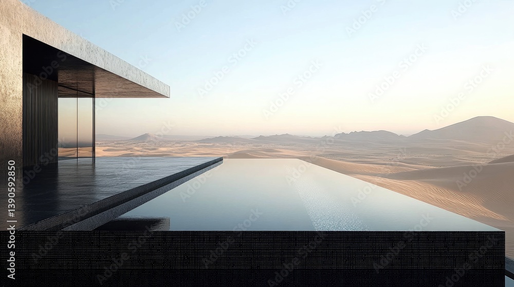 Stunning Modern Architecture Overlooking Expansive Desert Landscape at Sunrise Stunning Modern Architecture Overlooking Expansive Desert Landscape at Sunrise