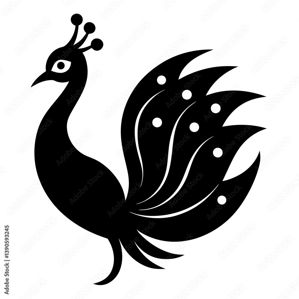 Fototapeta premium Peacock Bird Icon Vector Art Elegant Feathered Black Silhouette Design