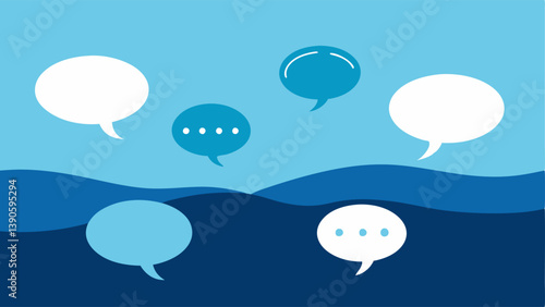 Drowning Speech Bubbles An where speech bubbles are submerged underwater while some are trying to float to the surface depicting the struggle of free speech in a