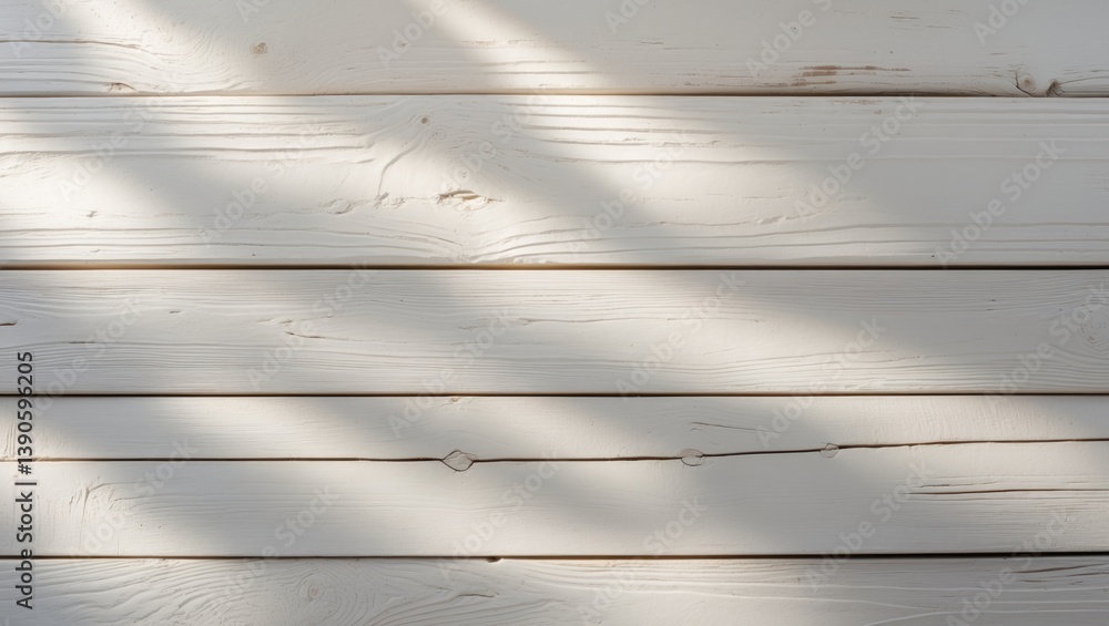 Obraz premium Horizontally positioned white wooden boards that are worn and aged.