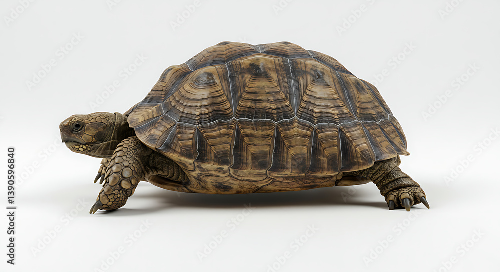 Fototapeta premium Isolated african spurred tortoise on pristine white backdrop in studio