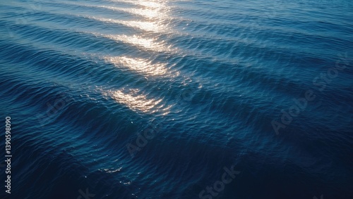 Bird's Eye Perspective of Ocean Surface with Sunlight Reflection for Page, Template, or Web Banner