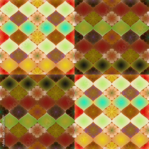 Seasonal Kaleidoscope - Retro Geometric Floral Seamless Vector Pattern