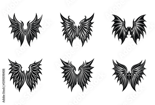 Angel Wings & Demon Horns Vector Set – A symbolic wing collection showing the beauty of duality, crafted for mythological and fantasy artwork.