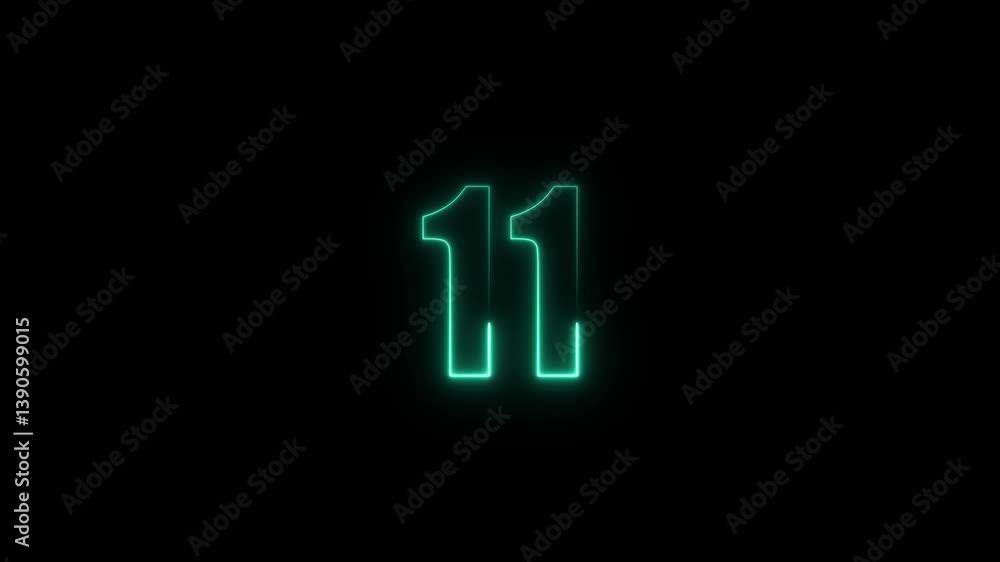 Abstract glowing neon text 11 number countdown icon. Glowing sign on black background Neon number. Glowing blue neon countdown timer number animation 4k. neon countdown timer color 4k Abstract glowing neon text 11 number countdown icon. Glowing sign on black background Neon number. Glowing blue neon countdown timer number animation 4k. neon countdown timer color 4k