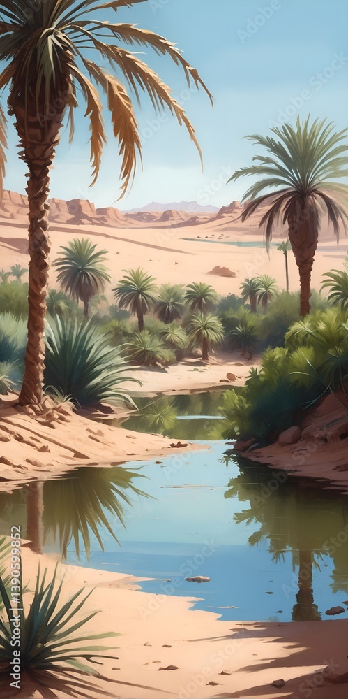 Desert oasis with palms nature landscape