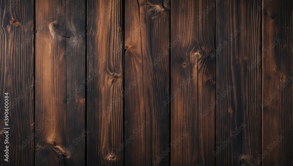Naklejka premium Dark wood texture background surface featuring an aged natural pattern, the texture of retro plank wood suitable for background, poster, banner, brochure, and graphic design.