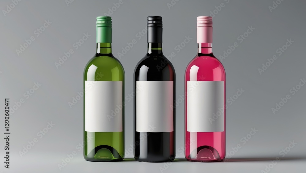 Wine Bottle Mock-Up - Trio of Bottles. Blank Label Wine Bottle Mock-Up - Trio of Bottles. Blank Label