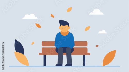 Falling Leaves A character is surrounded by falling leaves of opportunities while sitting on a bench marked comfort zone. This represents missed chances due to fear of failure.