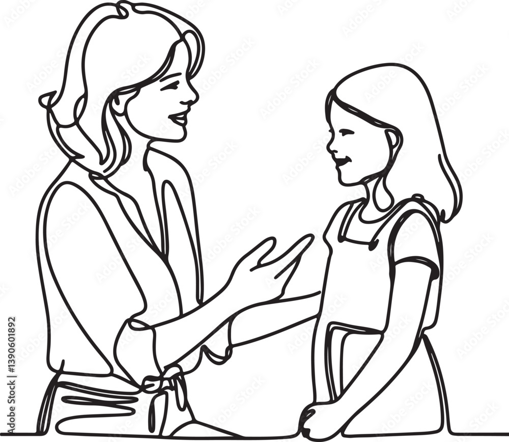 Wise Mom Talking to Daughter Vector Drawing Wise Mom Talking to Daughter Vector Drawing