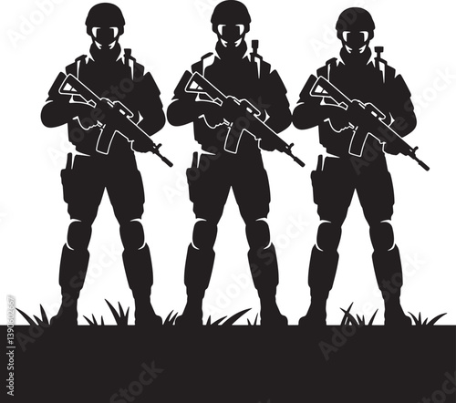 Silhouettes of a group of musicians including men and women playing guitar and other instruments in a family-style rock band